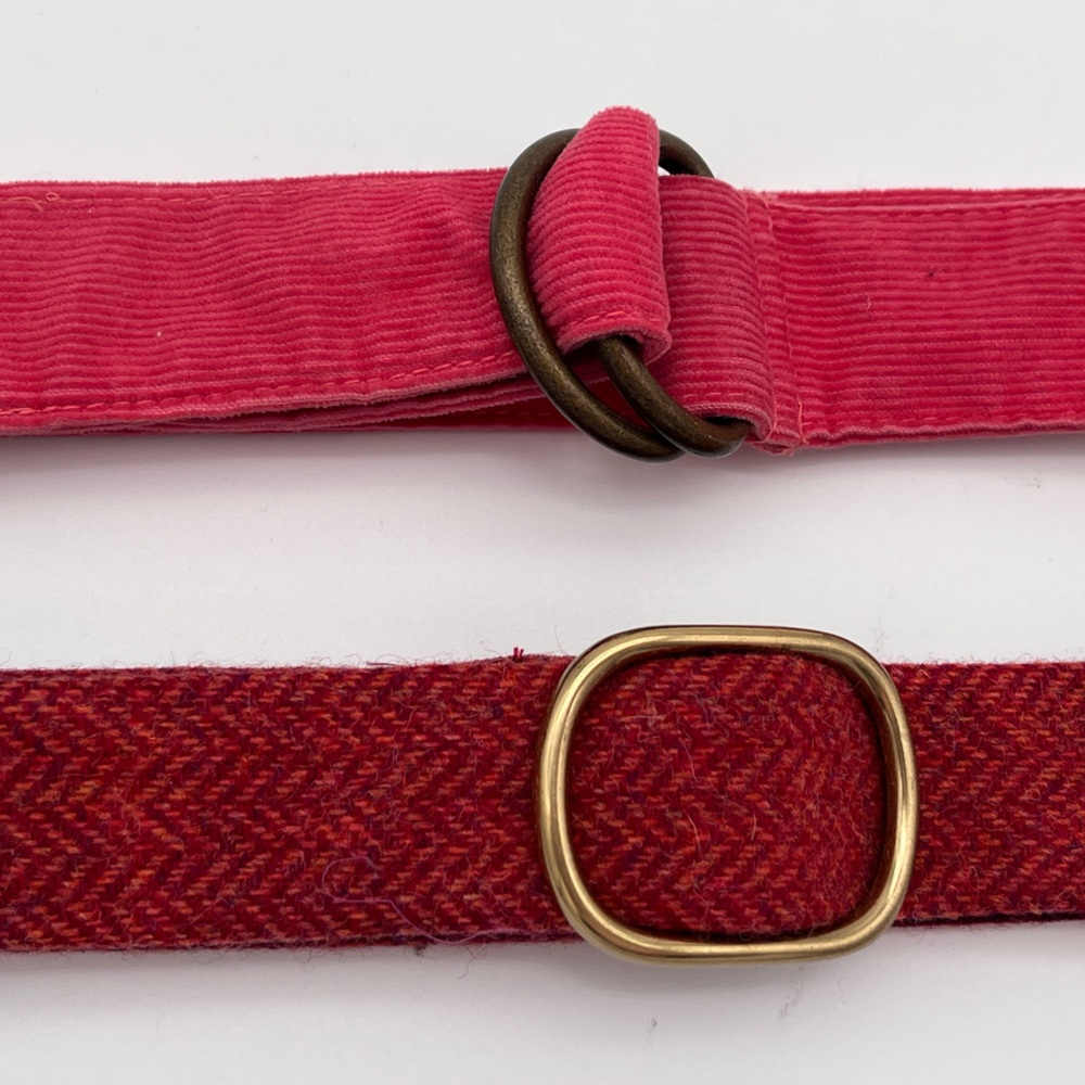 LL Bean Preppy Pink Burgundy Women's Ribbon (2) Belts Corduroy dog embroidery ML - Picture 3 of 9